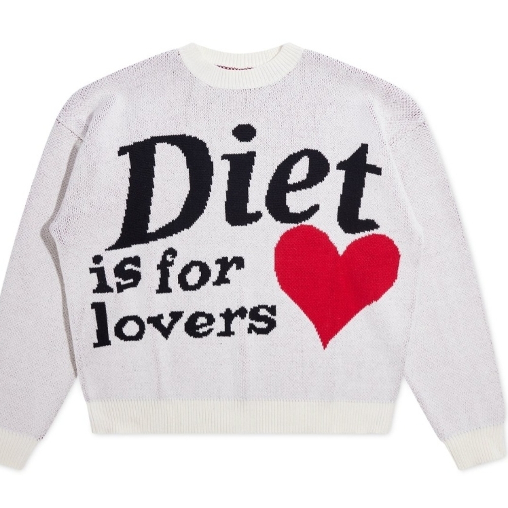 Diet Starts Monday- White and Red Graphic Oversized Crew Neck Sweater